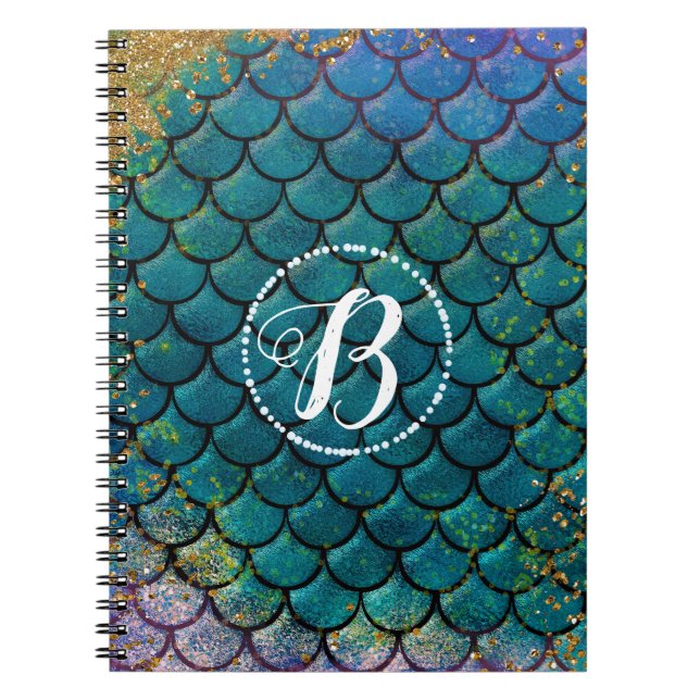 Cuaderno Glam Mermaid Fish Scales Verde azulado Purple Gold (Frente)