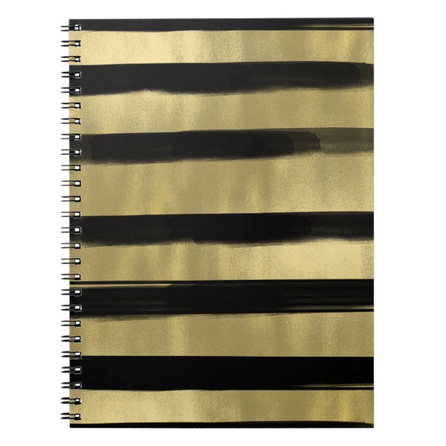 Cuaderno Glam Moderno Negro y Dorado Franja de Pincelada Ch (Frente)