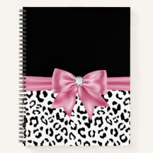 Glam Pink Bow Diamond Black Snow Leopard