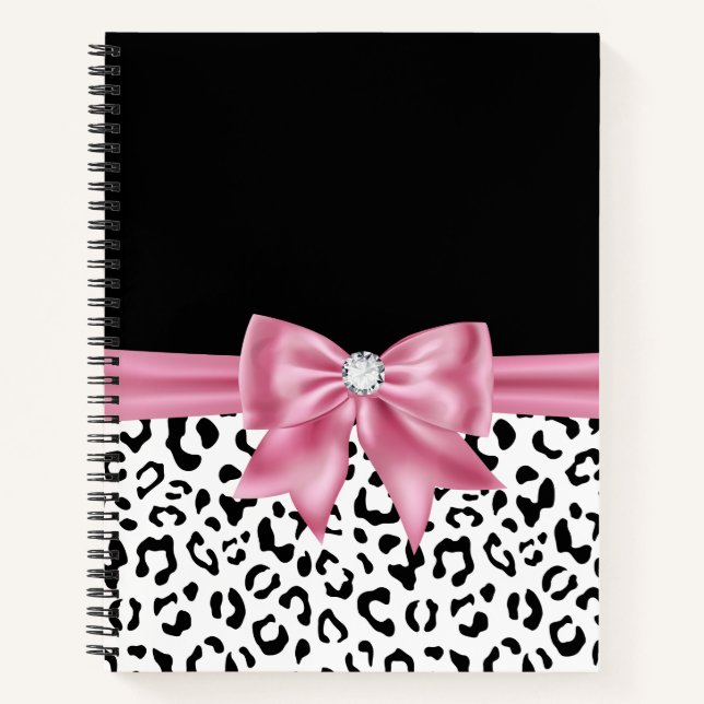 Cuaderno Glam Pink Bow Diamond Black Snow Leopard (Anverso)