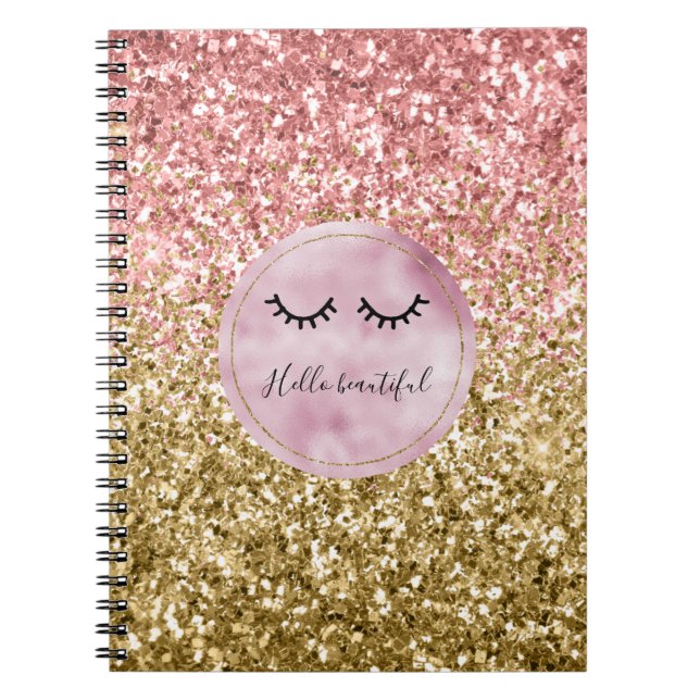 Cuaderno Glam Pink Gold Purpurina Black Eyelashes (Frente)
