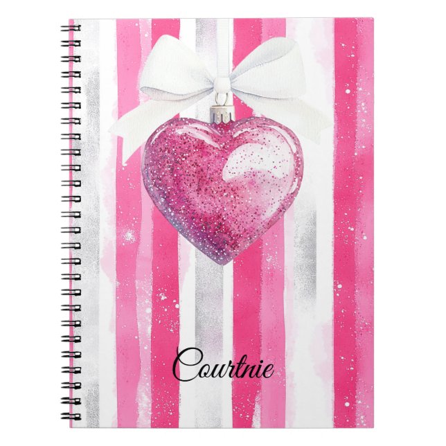 Cuaderno Glam Pink Heart Bow Stripes (Frente)