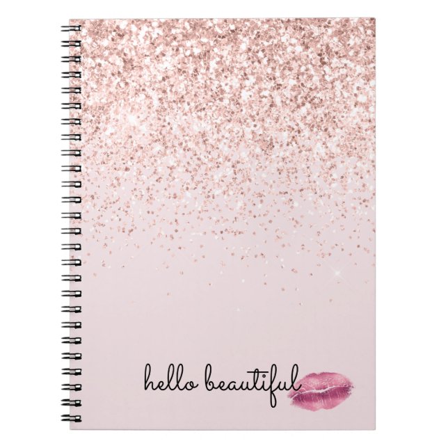 Cuaderno Glam Pink Kiss Lips Purpurina de Rubor (Frente)