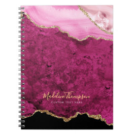 Cuaderno Glam Pink Magenta Velvet Agate Geode Gold Script