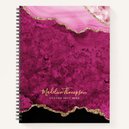 Cuaderno Glam Pink Magenta Velvet Agate Geode Gold Script