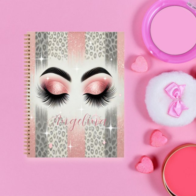Cuaderno Glam Pink Purpurina Eyelashes (Glam pink glitter lashes notebook — personalized gift for bachelorette, bridal party, or birthday.
)