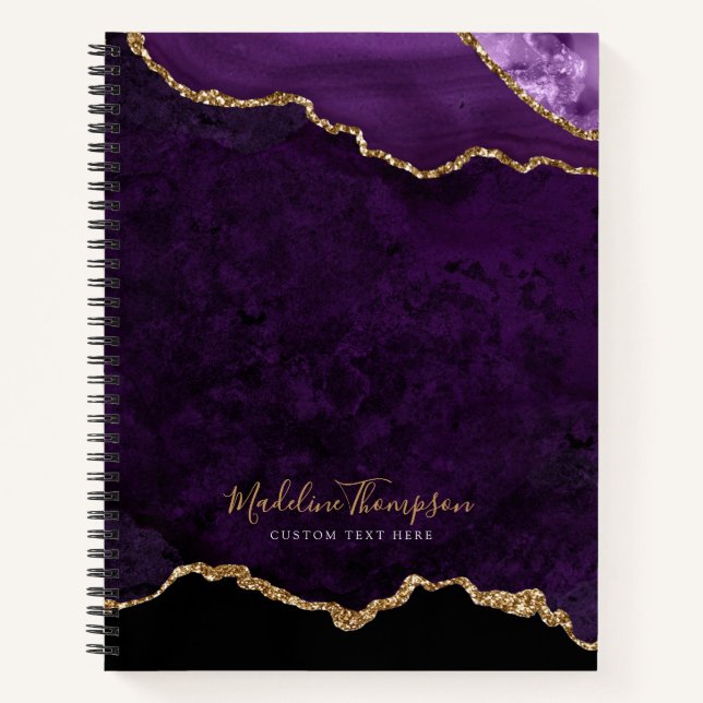 Cuaderno Glam Purple Velvet Aget Geode Gold Script (Anverso)