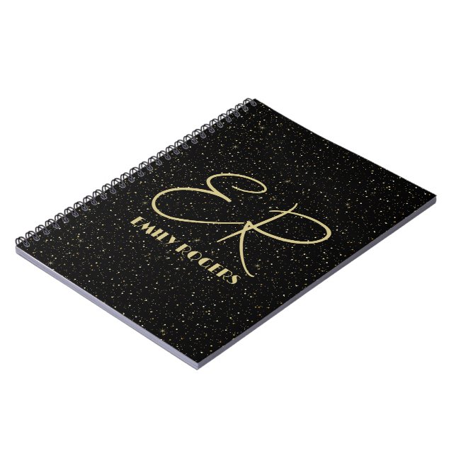 Cuaderno Glam purpurina de oro y chispas en imagen negra (Lado Izquierdo)