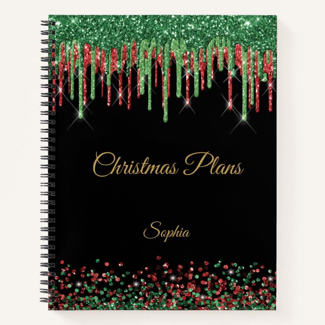Cuaderno Glam Purpurina Drin Navidades rojos y verdes (Anverso)