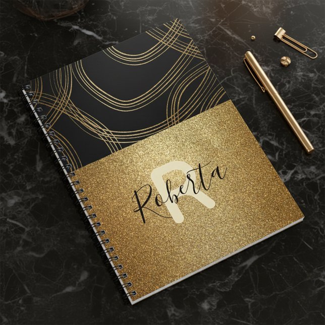 Cuaderno Glam, Purpurina Negro Y Bronce, Personalizado De M (Subido por el creador)