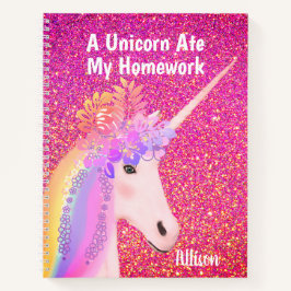 Cuaderno Glam, Purpurina rosa de unicornio arcoiris persona