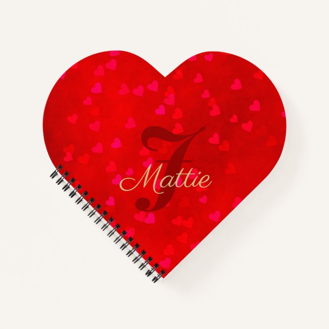Cuaderno Glam Red Valentine Gold Name Heart Spiral Notebook (Anverso)