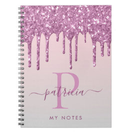 Cuaderno Glam Rosa Brillante Goteo Monograma Elegante
