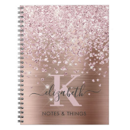 Cuaderno Glam Rosa Gold Purpurina Diamond Script Monogramad