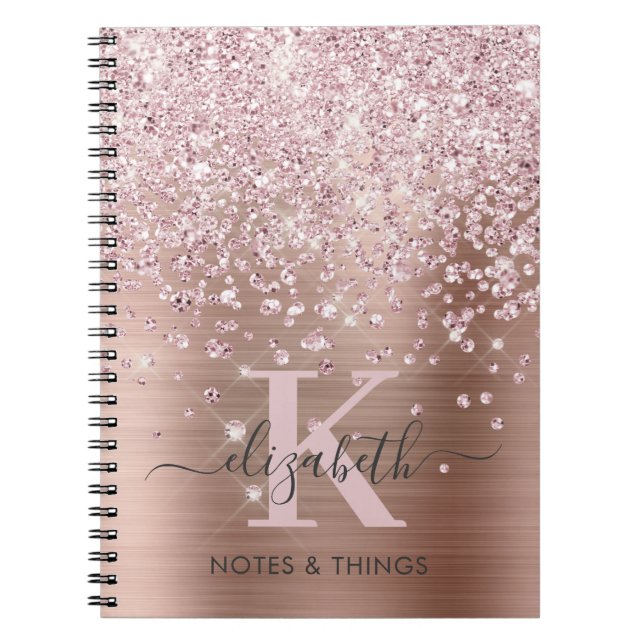 Cuaderno Glam Rosa Gold Purpurina Diamond Script Monogramad (Frente)