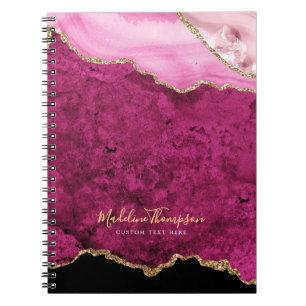 Cuaderno Glam Rosa Magenta Terciopelo Ágata Geoda Oro Scrip