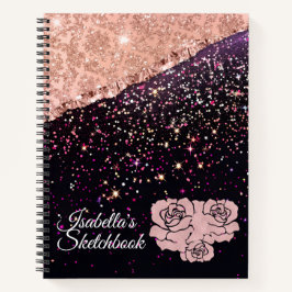 Cuaderno Glam Rosa Purpurina negro Rosas de Rubor