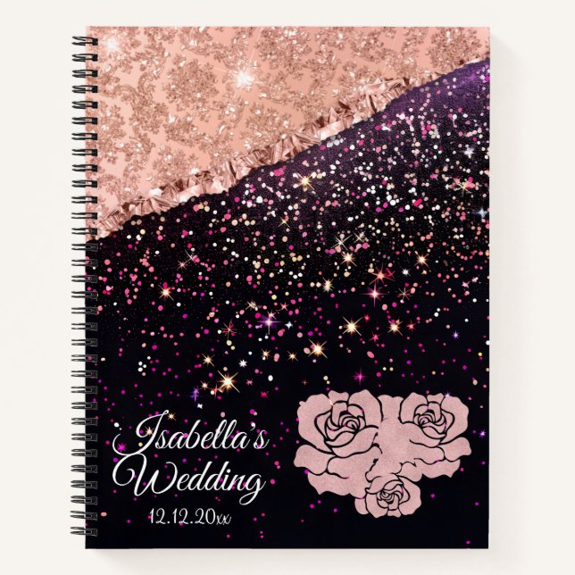 Cuaderno Glam Rosa Purpurina negro Rubor Rosa Wedner Planne (Anverso)
