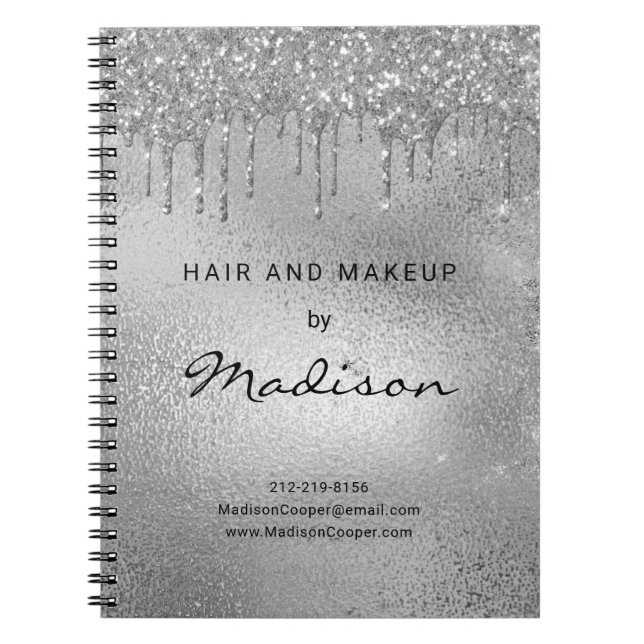 Cuaderno Glam Silver Purpurina Metalizado Drenar El Pelo Y  (Frente)