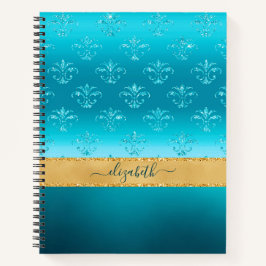 Cuaderno Glam Turquoise Gold Purpurina Elegante Personaliza