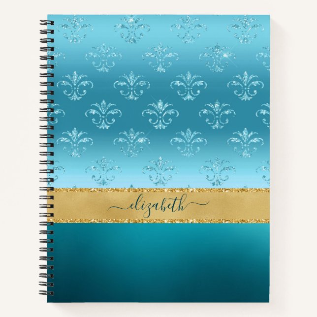 Cuaderno Glam Turquoise Gold Purpurina Elegante Personaliza (Anverso)