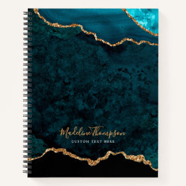Cuaderno Glam Verde azulada Velvet Aget Geode Gold Script