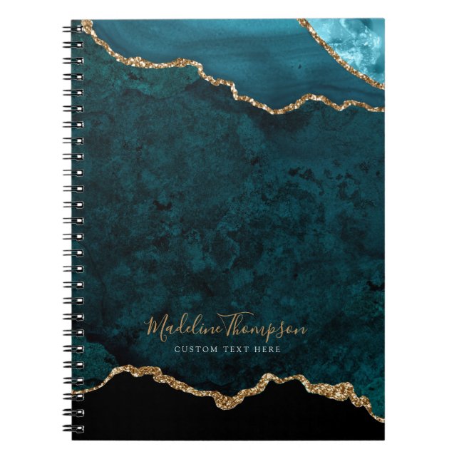 Cuaderno Glam Verde azulada Velvet Aget Geode Gold Script (Frente)