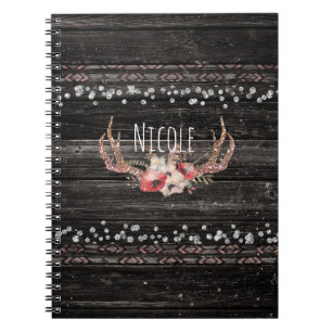 Cuaderno Glámor Rústico de Campo Flores y Cuerno Chic Boho