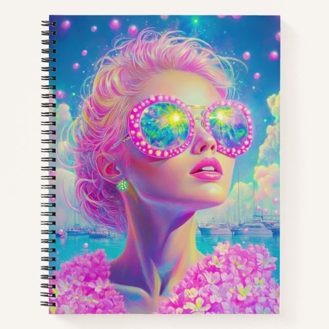 Cuaderno Glamorosa mujer neón con gafas de espuma (Anverso)