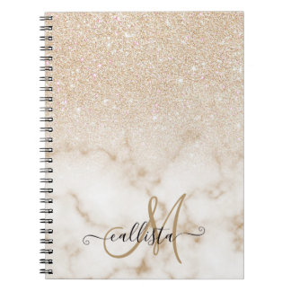 Cuaderno Glamoroso Oro Purpurina Blanco Marble Gradiente Om