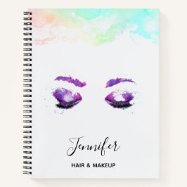 Cuaderno Glamorosos Ojos Púrpuros y Flores Acuarela