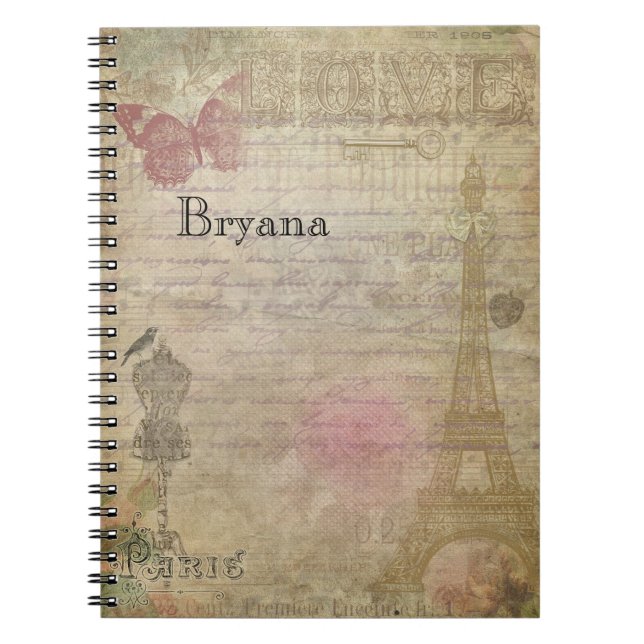 Cuaderno Glamour Vintage París Shabby Chic Personalizado (Frente)