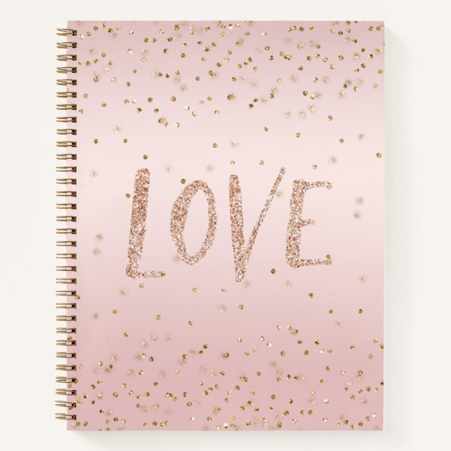 Cuaderno Glitter Amor Rosa Rojizo Confeti Dorado  (Anverso)