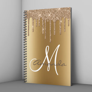 Cuaderno Glitter de Metal Dorado Monograma Personalizado
