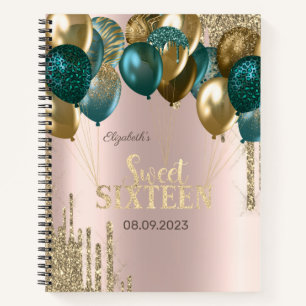 Cuaderno Glitter Dorado Gotea Globos Rosa Dorado Dulces 16