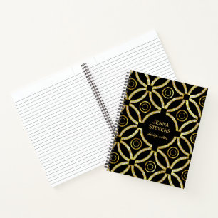 Cuaderno Glitter Geométrico Dorado y Blanco Sobre Negro