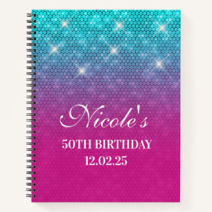 Cuaderno Glitter Turquesa Ombre Rosa Caliente 50 Cumpleaños