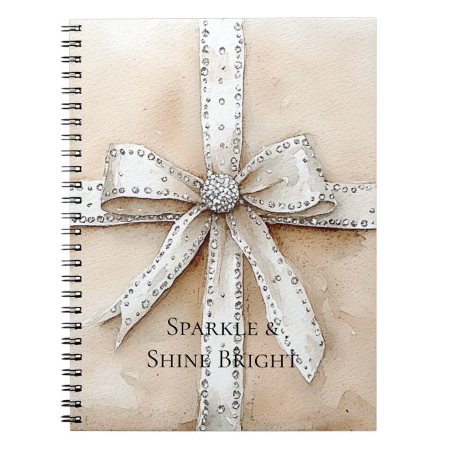 Cuaderno Glitzy Glam Bow de plata blanca crema (Frente)