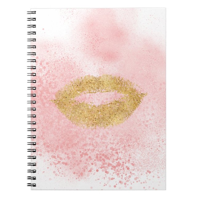 Cuaderno Glitzy Gold levanta beso de confetti rosado (Frente)
