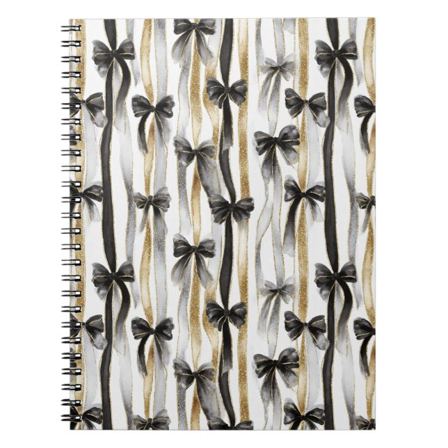 Cuaderno Glitzy Gold Silver Black Ribbons Bows  (Frente)