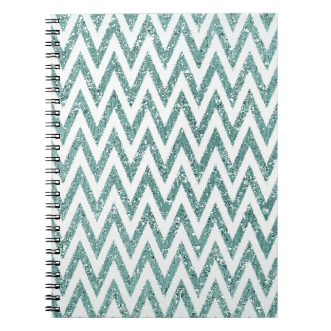 Cuaderno Glitzy Green White Chevron Strips (Frente)