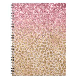Cuaderno Glitzy Purpurina rosa de impresión de Leopardo de