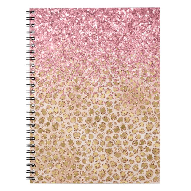 Cuaderno Glitzy Purpurina rosa de impresión de Leopardo de  (Frente)