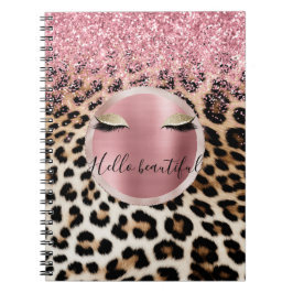 Cuaderno Glitzy Purpurina Rosa Oro Eyelashes Leopardo