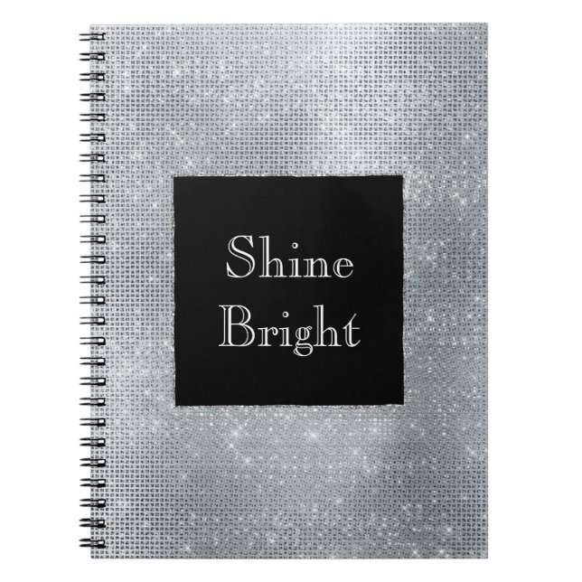Cuaderno Glitzy Sparkle de plata glam negro (Frente)