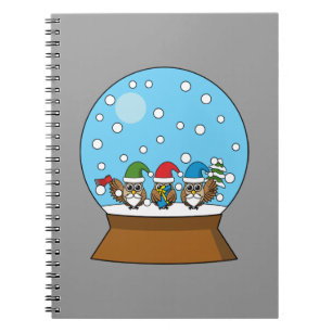 Cuaderno Globe de nieve con tres búhos de gnomo