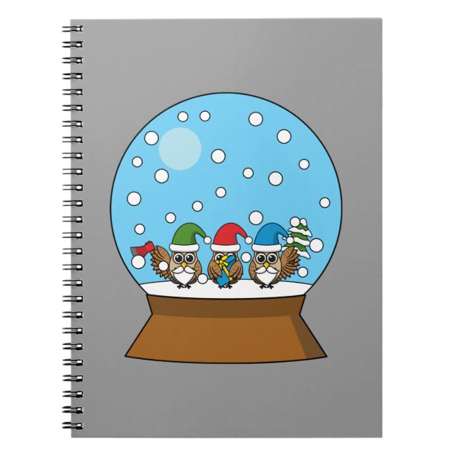 Cuaderno Globe de nieve con tres búhos de gnomo (Frente)