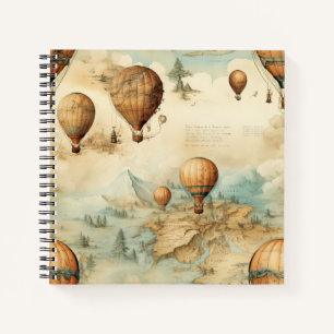 Cuaderno Globo aerostático antiguo mapa sepia paisaje