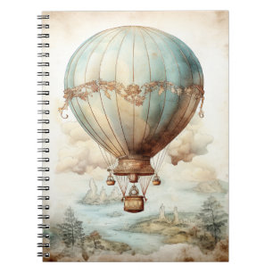Cuaderno Globo aerostático azul caprichoso antiguo