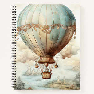 Cuaderno Globo aerostático azul caprichoso antiguo